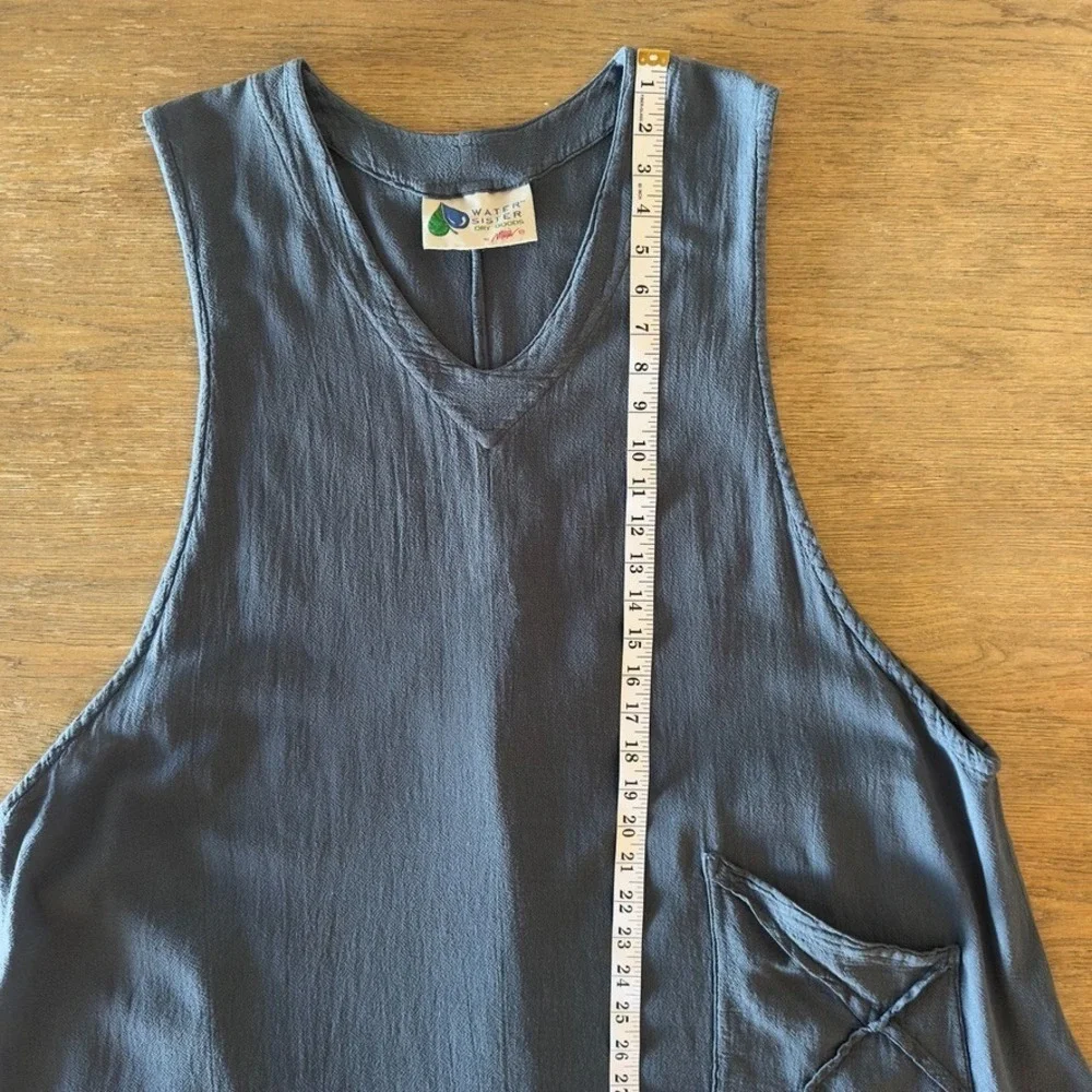 Water Sister Dry Goods Adele V-neck Boho Dress-Asymmetric Cotton Midi-Blue-Sz 40 - Picture 11 of 16